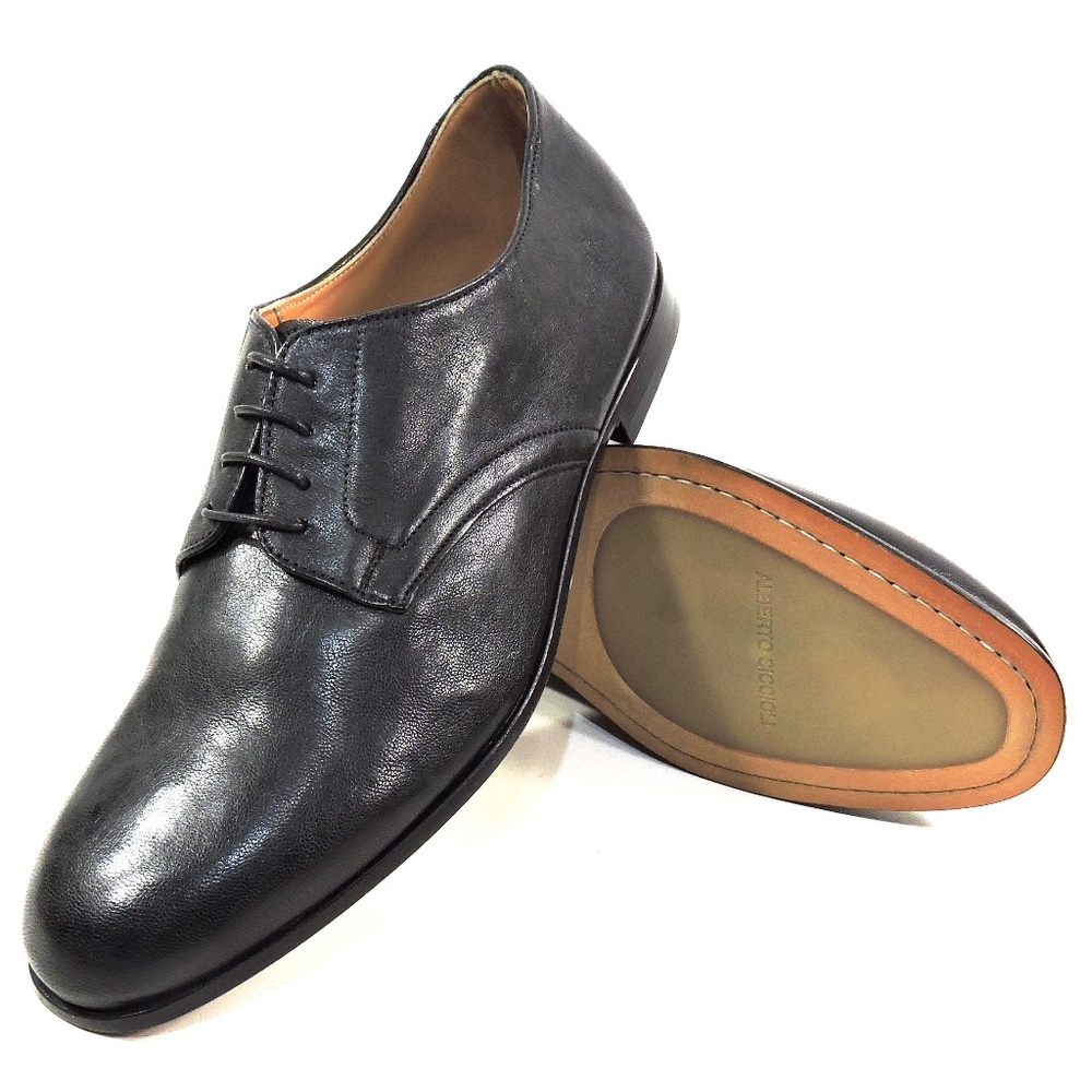 ALBERTO CICCIOLI 🇮🇹 MEN'S BLACK SOFT LEATHER COMFORT DERBY SHOES - Picture 7 of 7